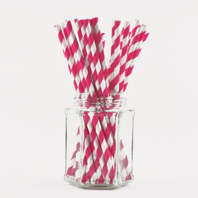 Sugrör - Randiga Fuchsia - 10-pack