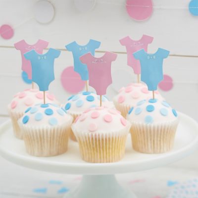 Cupcake toppers - Baby blå/rosa - 12-pack