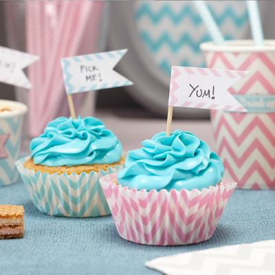 Cupcake toppers - Baby blå/rosa - 12-pack