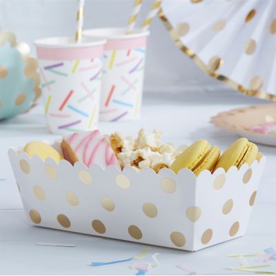 Tallrikar papperstallrikar Food Tray Gold Dots, 5-pack