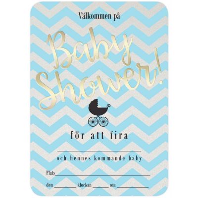 Inbjudningskort fyll-i-kort baby shower Chevron Divine blå