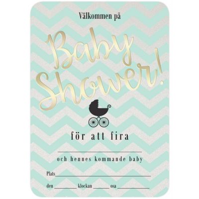 Inbjudningskort  fyll-i-kort baby shower Chevron Divine mint