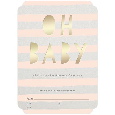 Inbjudningskort  fyll-i-kort baby shower stripes rosa

